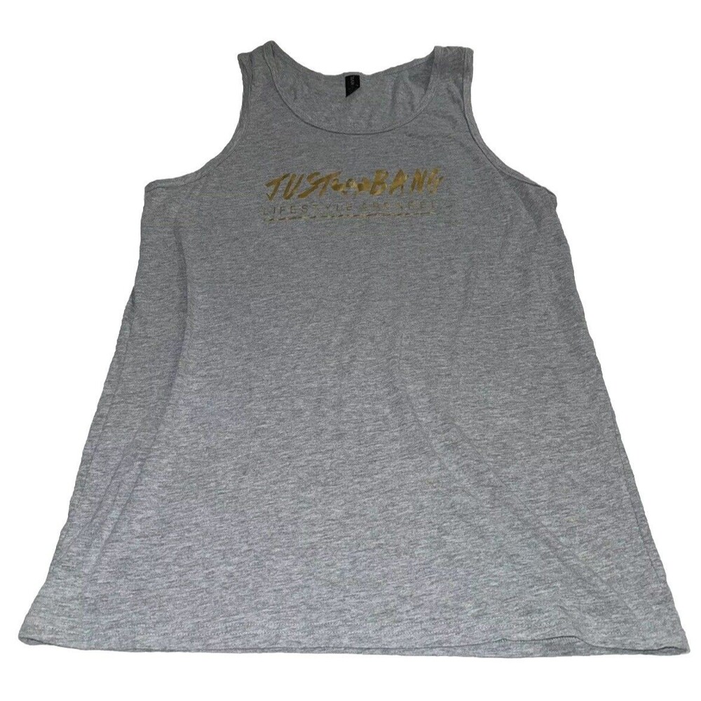 Just Bang Lifestyle Apparel Anvil Lightweight Gray & Gold Active Large Tank Top